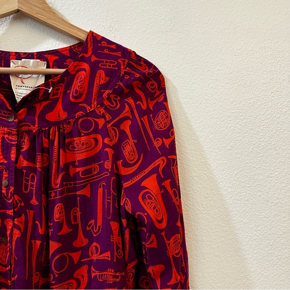 Anthropologie Toot Your Horn 22 of 52 Conversations Instrumet Shirt Blouse  Size - Picture 4 of 11